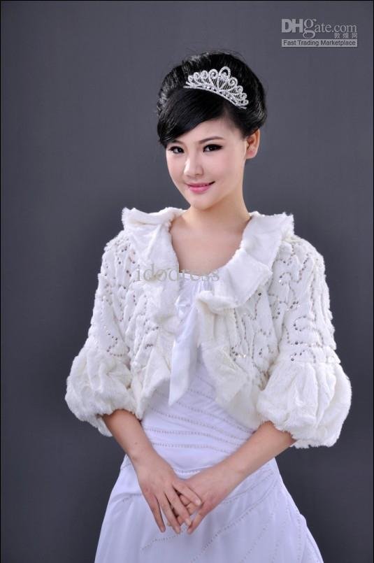 Elegant Lace-up Quarter Sleeve Ivory Winter Wedding Sequin Faux Fur Shawl Wrap