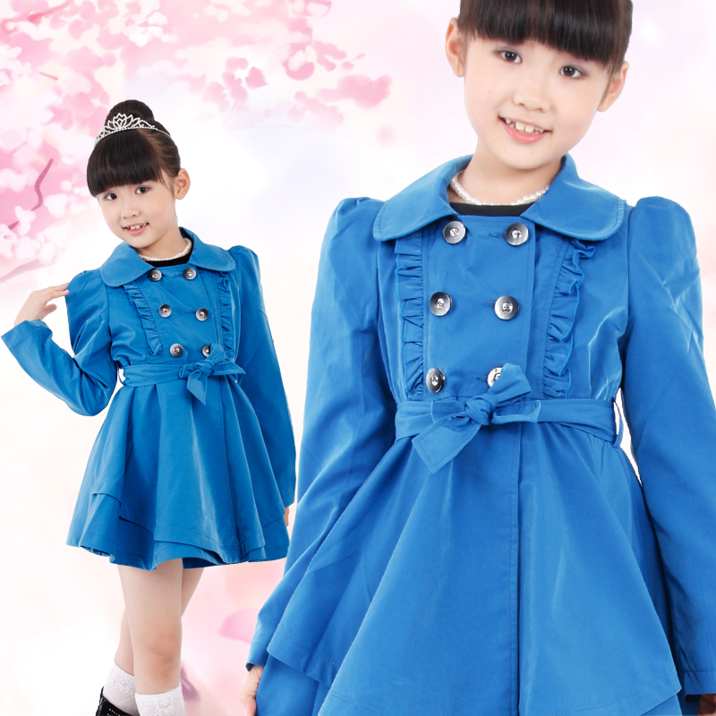 Elegant laciness double breasted belt female child trench child outerwear child 2013 spring and autumn