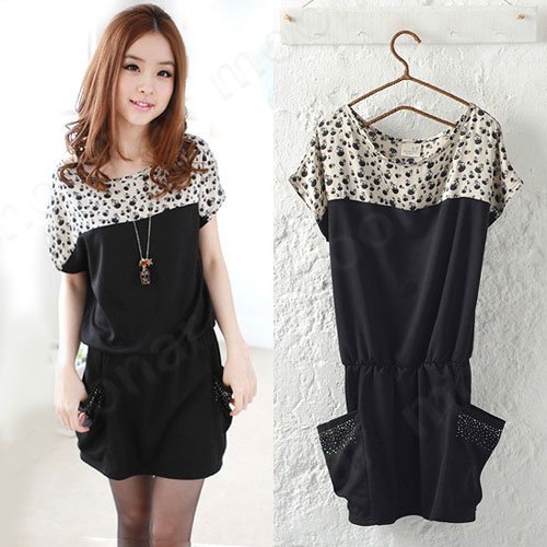 Elegant Ladies Summer Personal Punk Skull Pattern Loose Casual Cargo Club Dress E0738