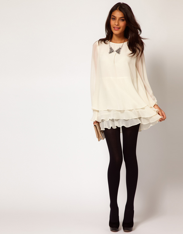 Elegant long-sleeve three layer skirt chiffon solid color one-piece dress for women