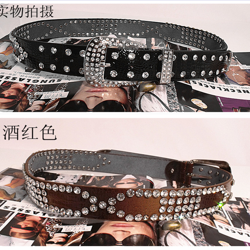 Elegant luxury cowhide women's belt rhinestone belt casual all-match genuine leather strap