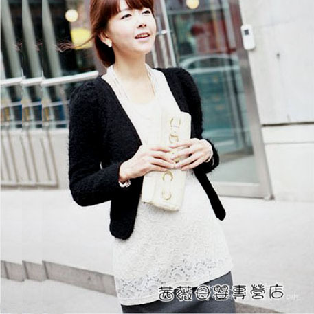 Elegant maternity coat lace puff sleeve top autumn and winter maternity clothing autumn a169