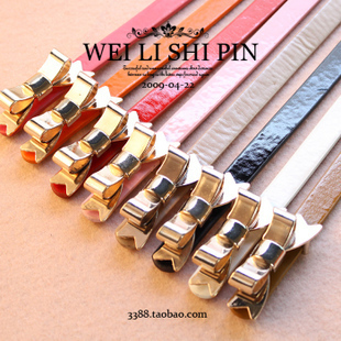 Elegant metal bow buckle japanned leather all-match thin belt strap women's