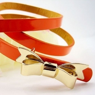 Elegant metal bow buckle japanned leather candy color all-match thin belt strap women's chromophous