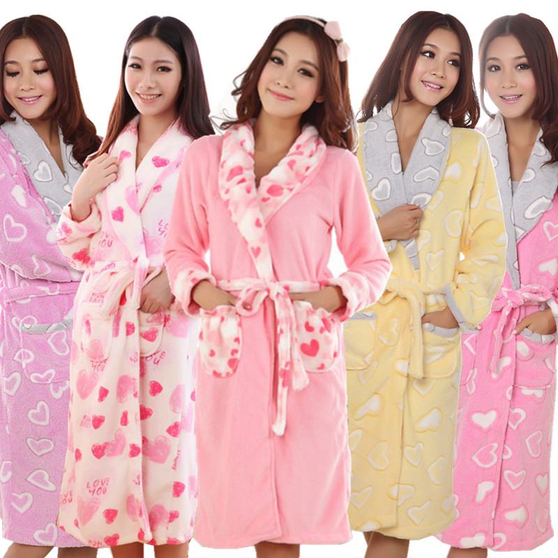 Elegant noble blusher red love winter thickening coral fleece robe bathrobes