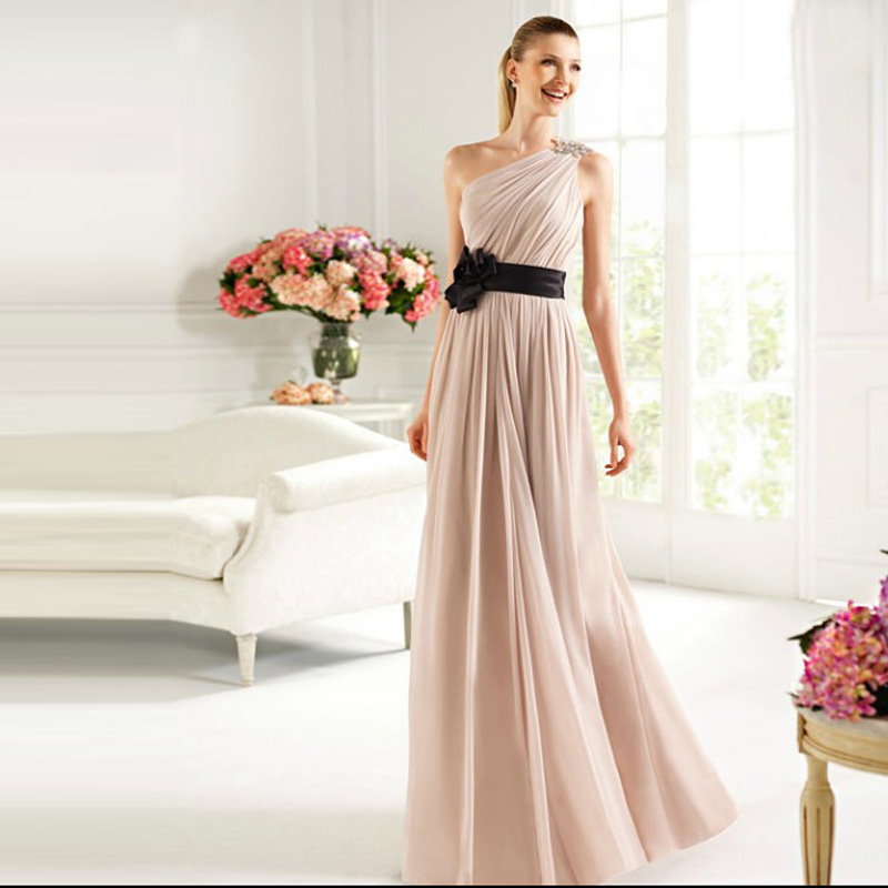 Elegant one shoulder long design evening dress the bride  stage clothes fashion formal dress