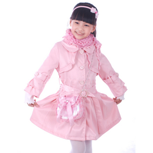 Elegant pink three quarter sleeve female child trench 2013 spring child outerwear children's clothing