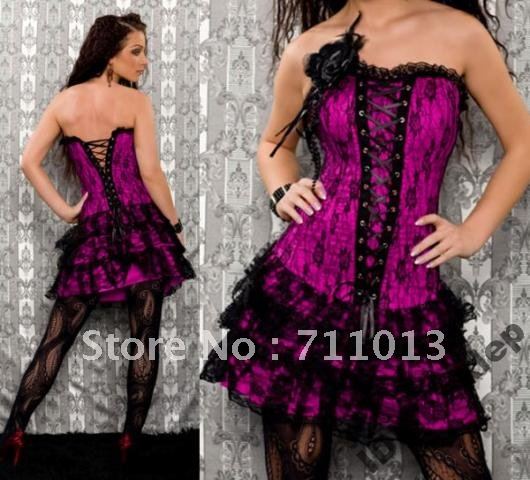 Elegant purple Floral sexy lingerie corset dress,plus size sexy