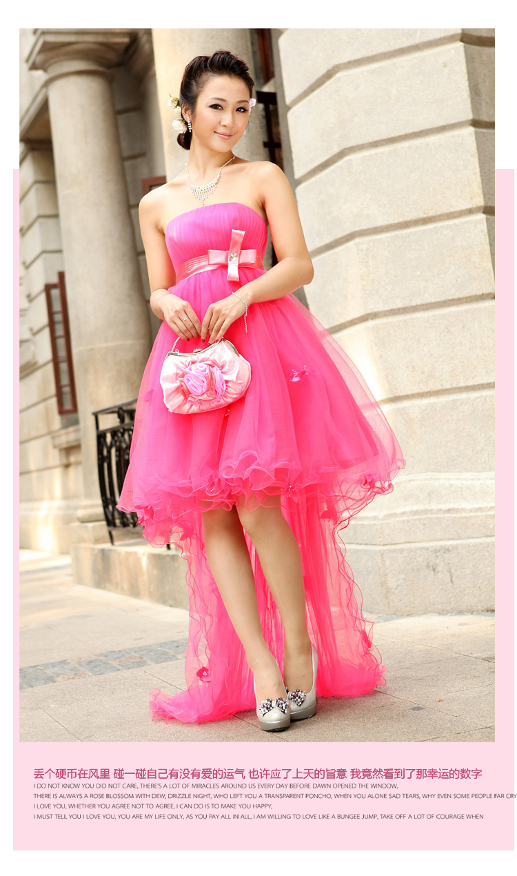 Elegant romantic elegant sweet fashion red rose short trailing formal dress lf6673