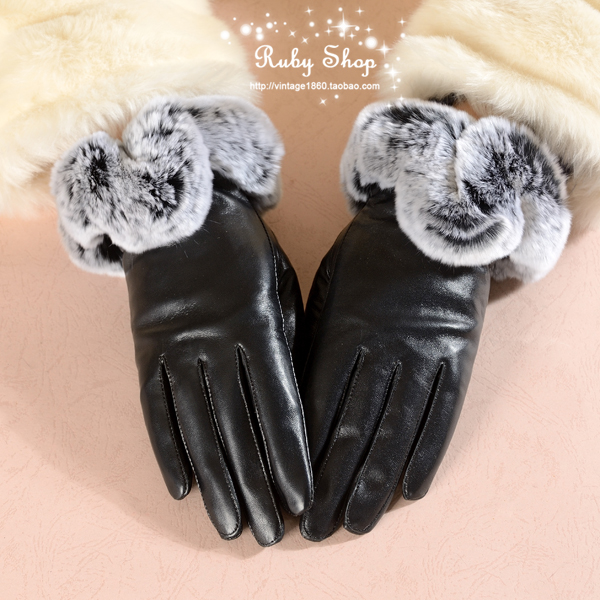 Elegant rubyshop all-match suede rex rabbit hair genuine leather gloves female winter