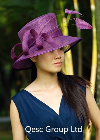 Elegant sinamay Hat with feathers .1PC MOQ, plum color.FREE SHIPPING