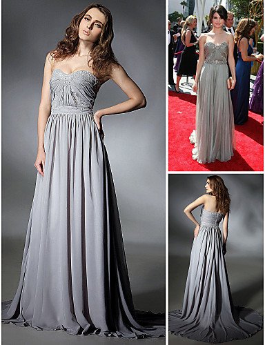 Elegant  Sleeveless A Line Floor Length Long Sequins Chiffon Red Carpet Diane Lane  Celebrity Dresses 2012