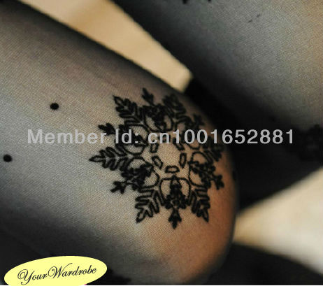 Elegant Snowflake Tattoo Pattern Pantyhose Party Holiday Tights burgundy red