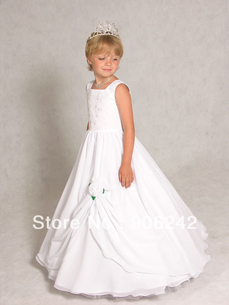 Elegant Spaghetti Straps Chiffon Ivory Bridal Flower Girl Dress LR-C1063