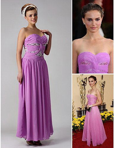 Elegant Strapless Natalie Portman A line Chiffon Sleeveless Evening  Red Carpet Celebrity Dresss 2012