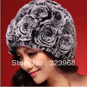 Elegant  Warm Soft Stunning 100% Genuine Rex Rabbit Fur Women Caps Hat  RC041