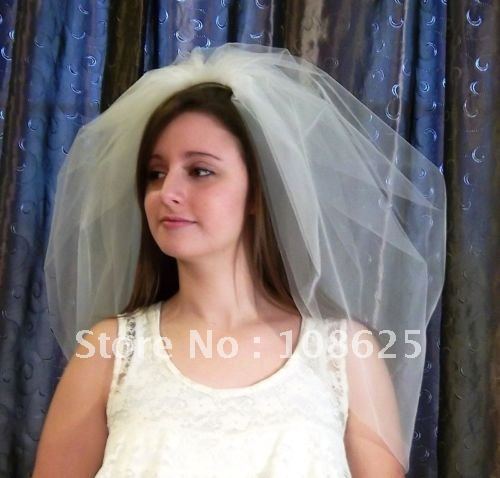 Elegant Wedding Bridal Veil White and Ivory 4 Layers Plain Cut about 65 cm  BV038