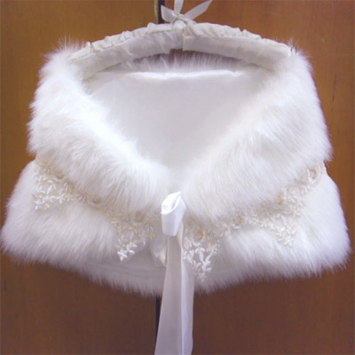 Elegant White Bolero Lace Bow Short Soft Faux Fur Shrug 2013 Wedding Bridal Jacket Wrap Shawl