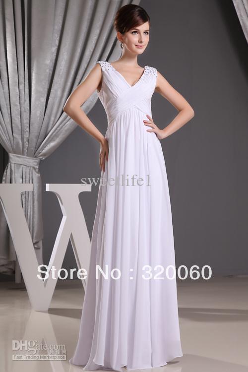 Elegant White Sheath Beach V-Neck Floor Length Chiffon Prom Dresses Party Evening Long Gowns Dress#021