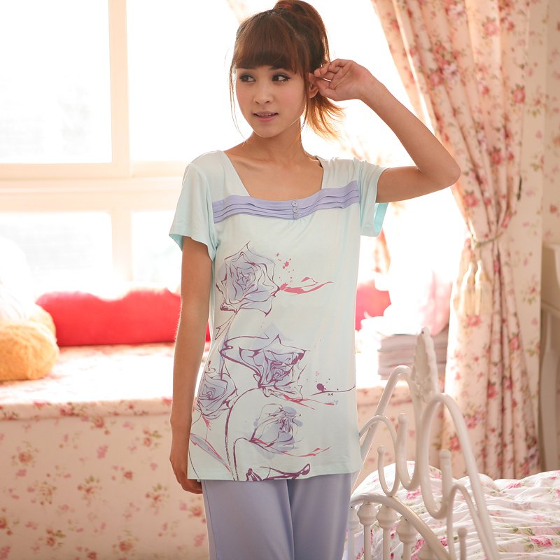 Elegant women's modal sleepwear lounge short-sleeve set 85626