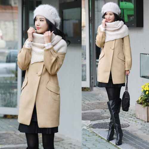Elegant woolen outerwear trench overcoat 7041 free shipping