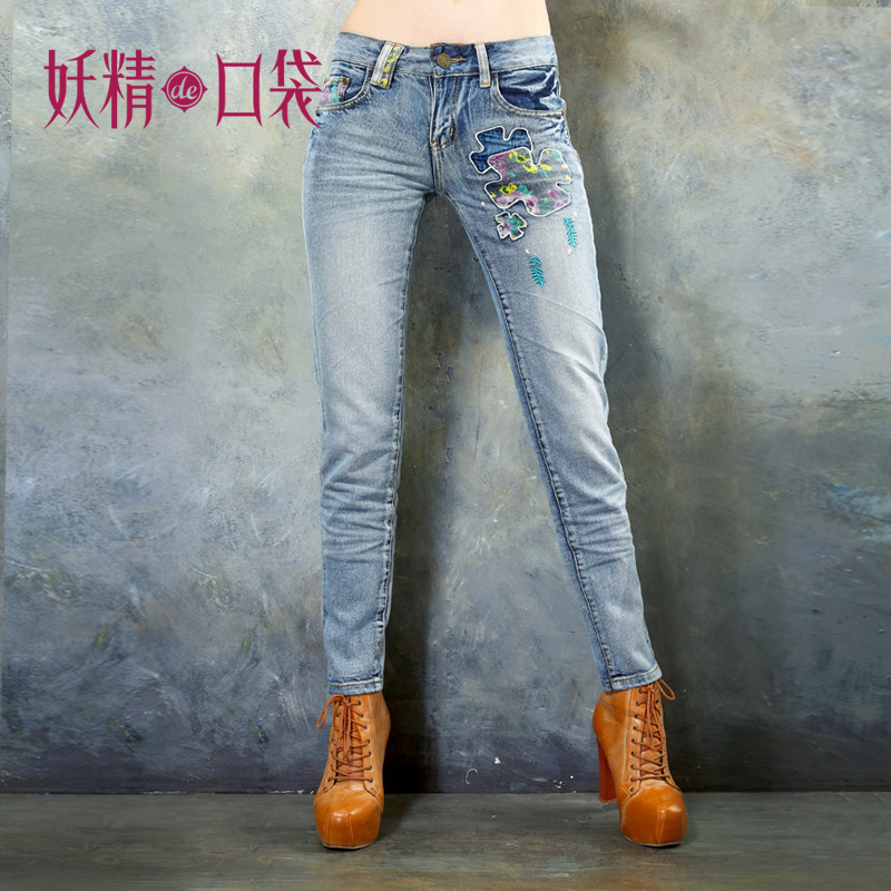 ELF SACK autumn applique rustic flower jeans