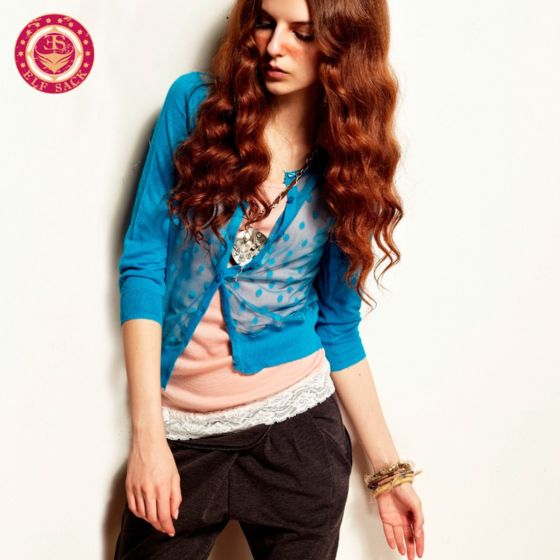 ELF SACK autumn gauze wrist-length sleeve ultra-thin cardigan