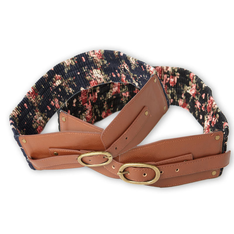 ELF SACK butterfly vintage leather rose denim wide belt