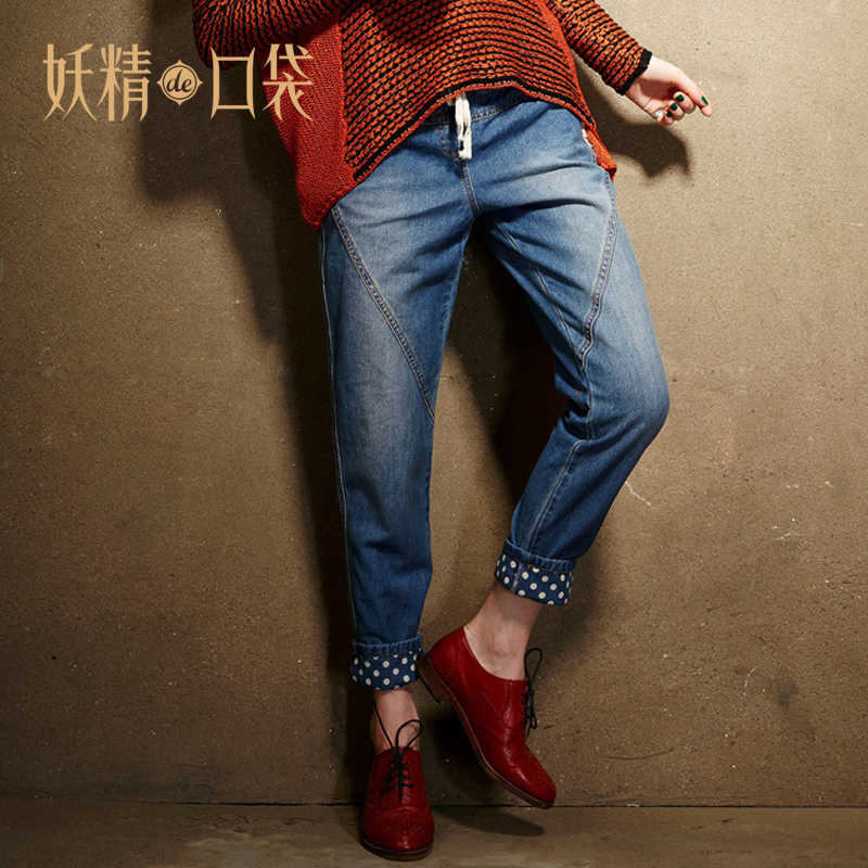 ELF SACK grapes autumn polka dot nostalgic all-match jeans slim