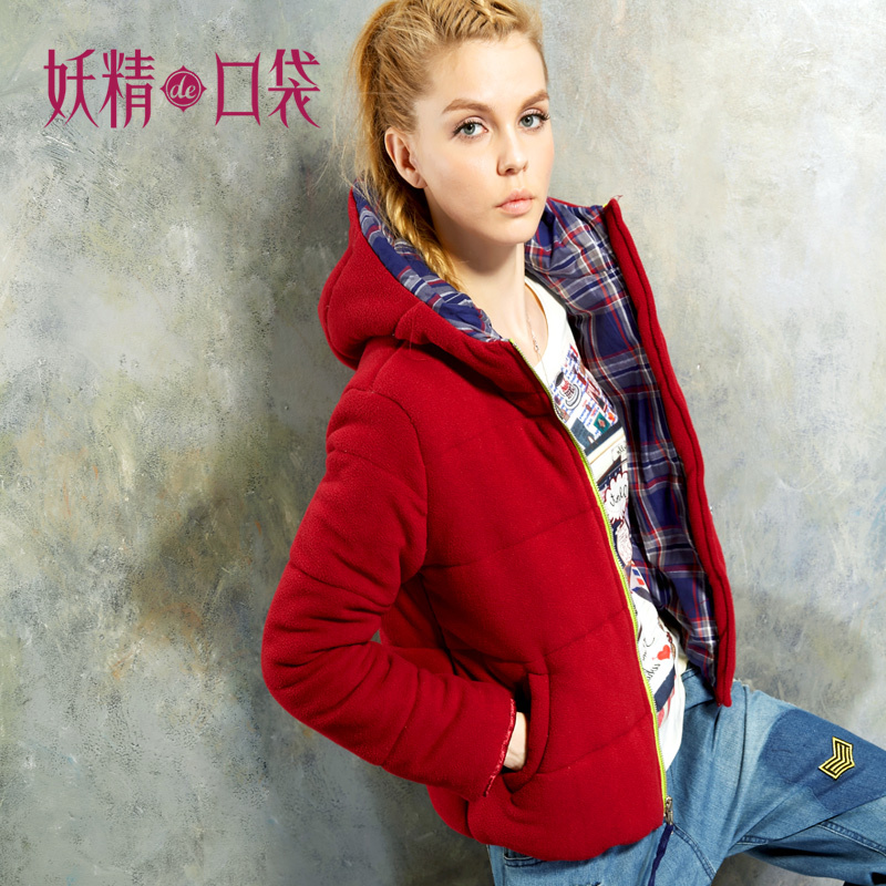 ELF SACK harmonica winter check liner velvet wadded jacket