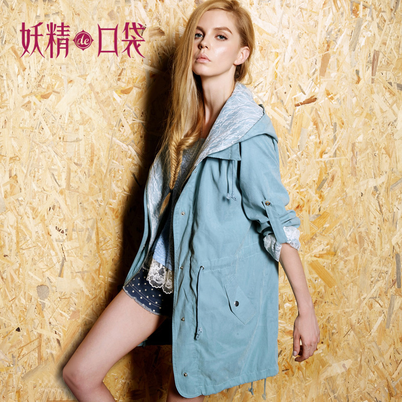 ELF SACK swing autumn lining lace vintage loose long design thickening with a hood trench outerwear