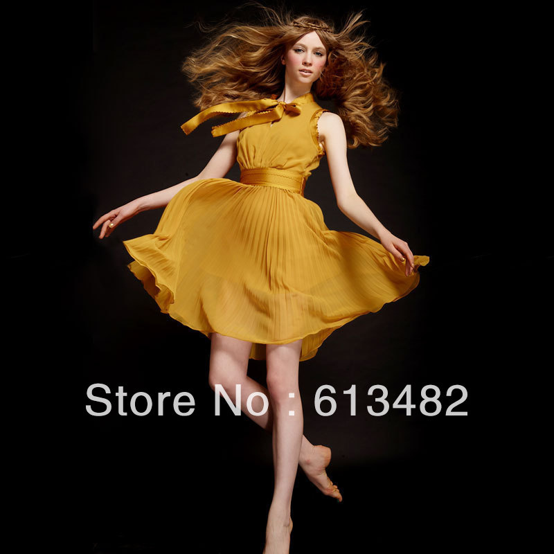 ELF SACK vintage elegant V-neck chiffon one-piece dress