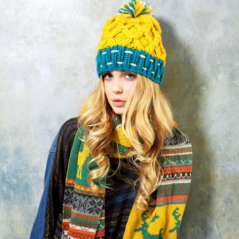 ELF SACK winter multicolour hair ball handmade knitting wool cap