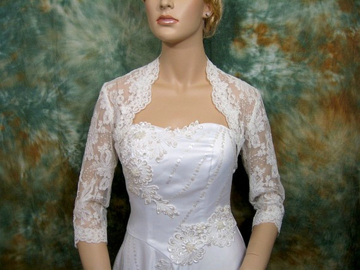 Elgant 3/4 Sleeve Length Lace Custom Size Bridal Wedding Jacket