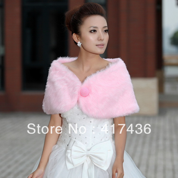 Elgant Faux Fur Bolero Shrugs Pink  Bridal Wraps Fashion Prom Evening Party Wedding Jackets Shawls Stoles Hottest Tippet 2013