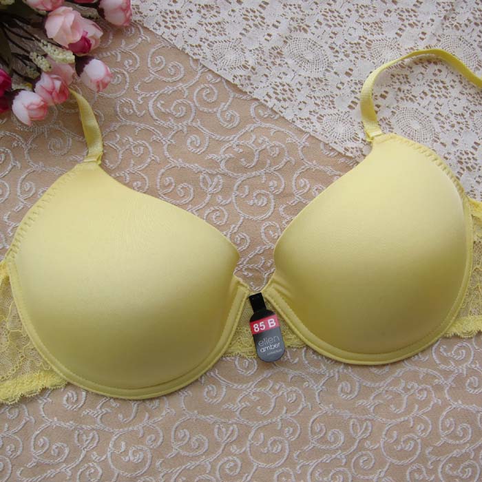 Ellen b3 outflank amber yellow glossy lace thin sponge underwear bra 85b