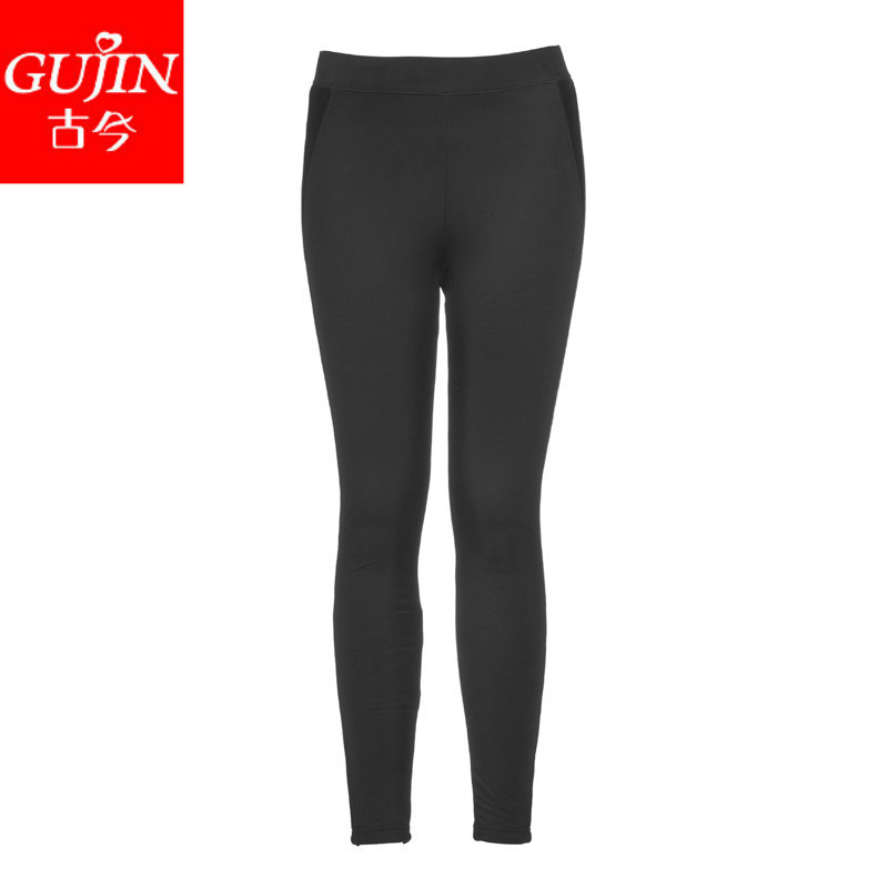 Embalmed gujin thickening pearl luster fabric faux leather patchwork boot cut jeans 3b927