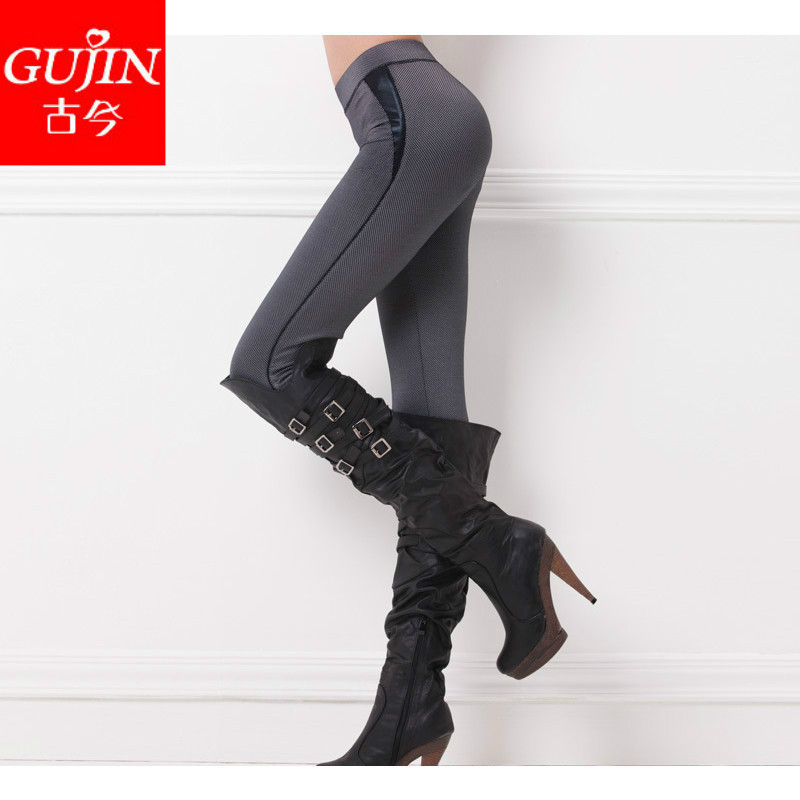 Embalmed gujin women's autumn and winter boot cut jeans black white check 3b926 legging