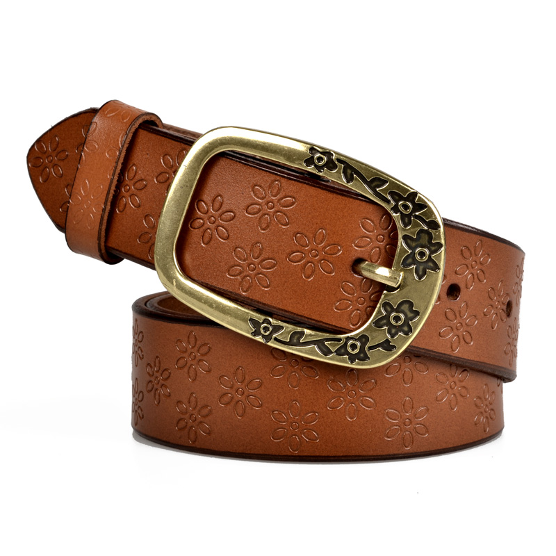 Embossed women's cowhide belt female fashion women's genuine leather strap female wide belt np