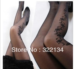Embroider Flower on the side Fashionable Women Tight Pantyhose