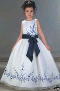 Embroider satin & Belt Wedding gown Flower Girls Dress