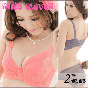 Embroidered side gathering push up thin cup bc plus size big cup adjustment underwear bra set