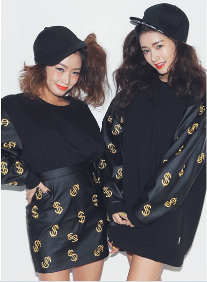 embroidery  dollars note Korea stylenanda  pu leather skirt skirts tight hip short