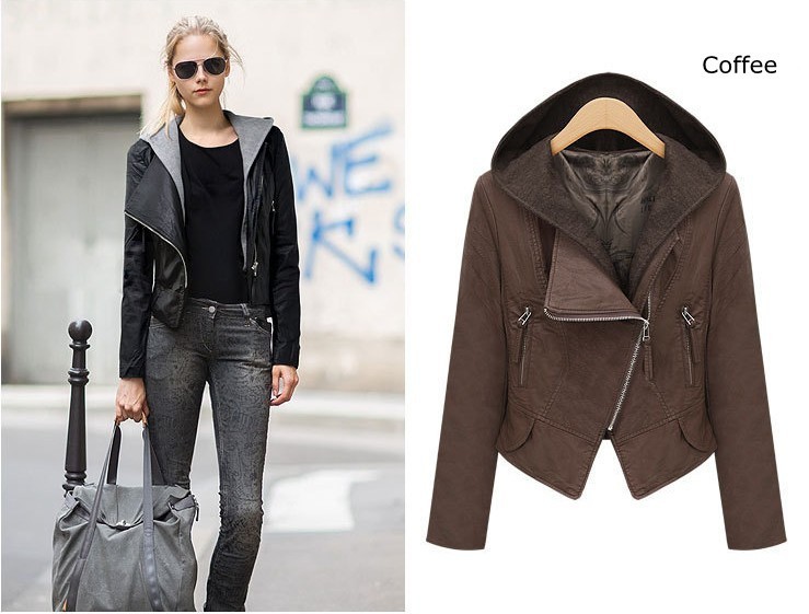 EMS  2012 Ladies Womens Slim Fit Faux Leather Zipper Cropped Coat Motorcycle Jacket TOP