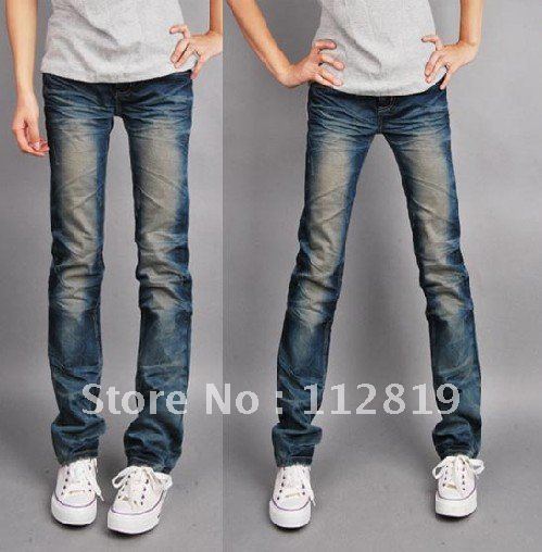 EMS 5pcs spring and summer water jeans small straight canister show thin female  leisure grinding pants big yards of 537