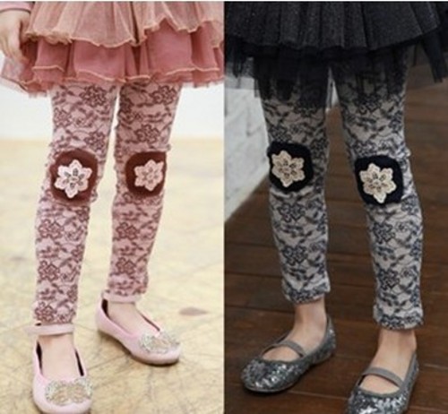 EMS/DHL Free shipping Cute Korea Style Fashionable Kids Girls Children lace Flowers retro style Leggings tights 2-7 years