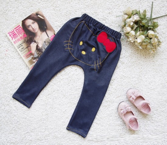 EMS/DHL  free shipping hot fashionable kid's Girls children autumn/spring Hello Kitty blue denim jeans Girl trousers 1-6 years