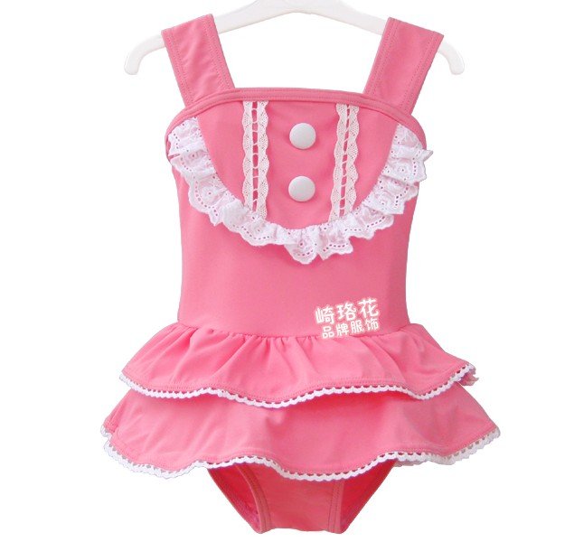 EMS/DHL Free Shipping Pink Ruffles Ruffled One piece swimsuit + swimhat For Baby Girls Kids Little Girls 5 pcs/lot