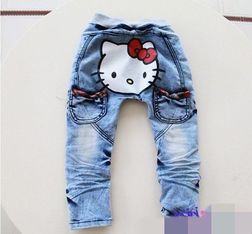 EMS Free shipping 10pcs/lot Hot !! girls leisure hello kitty kids PP pants,Children's denim jeans,size 5-7-9-11-13