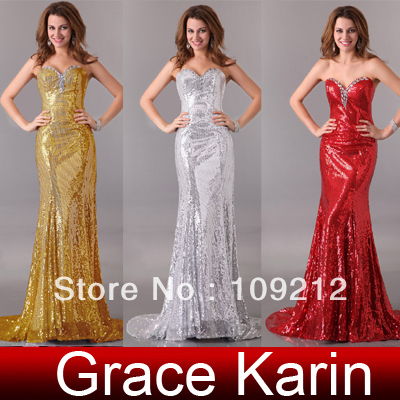 EMS Free Shipping 1pc/lot Ladies' Fashion Gold,Silver, Red Shining Sequins Celebrity Dress 8 Size CL2531